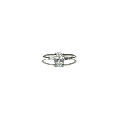 Oval and Tapered Baguette CZ Three Stone Ring White Gold (14K) front - Lucky Diamond - New York