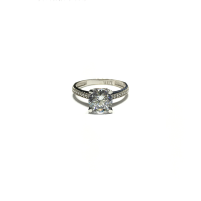 Round CZ Solitaire Four-Prong Ring (14K) front - Lucky Diamond - New York
