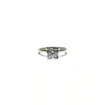 Round CZ Solitaire Plain Ring (14K) White Gold front - Lucky Diamond - New York