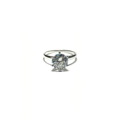 Round CZ Solitaire Six-Prong Ring (14K) front - Lucky Diamond - New York