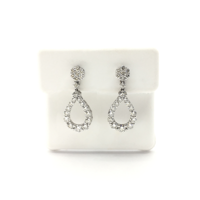 Teardrop Outline Diamond Dangling Earrings (14K) front - Lucky Diamond - New York