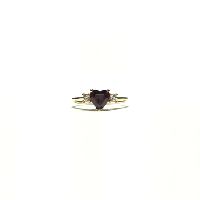 Blood Red Heart CZ Three Stone Ring (14K) front - Lucky Diamond - New York