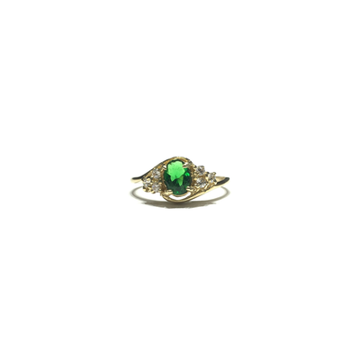 Vintage Dark Green Eye CZ Triple Stone Set Ring (14K) front - Lucky Diamond - New York