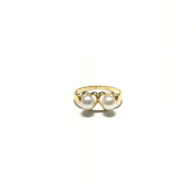 Double Pearl Heart Ring (14K) front - Lucky Diamond - New York