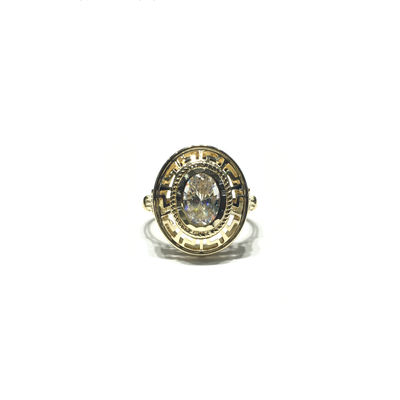 Greek Key Oval CZ Statement Ring (14K) front - Lucky Diamond - New York