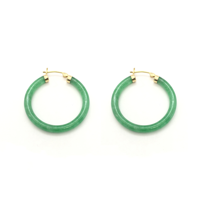 Green Jade Hoop Earrings (14K) front - Lucky Diamond - New York