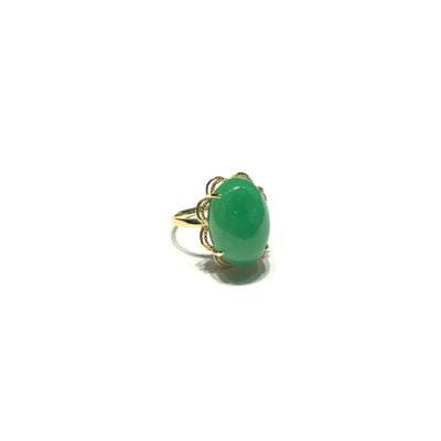 Green Jade Oval Cabochon Cocktail Ring (14K) front - Lucky Diamond - New York