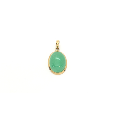 Green Jade Oval Cabochon Pendant (14K) front - Lucky Diamond - New York