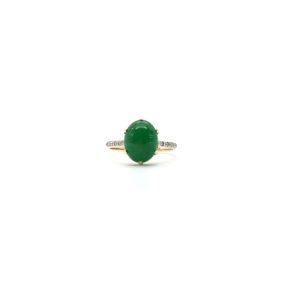 Green Jade Oval Cabochon Ring (14K) front - Lucky Diamond - New York