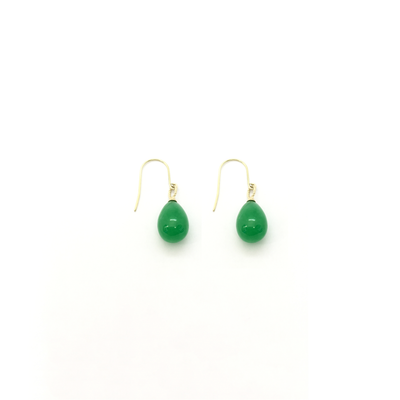 Green Jade Teardrop Briolette Earrings (14K) front - Lucky Diamond - New York