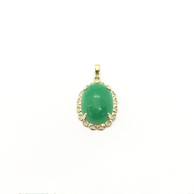 Green Oval Cabochon Jade Pendant (14K) front - Lucky Diamond - New York
