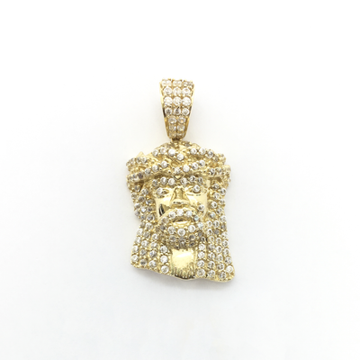 Iced Jesus Head Crown of Thorns CZ Pendant (14K) front - Lucky Diamond - New York