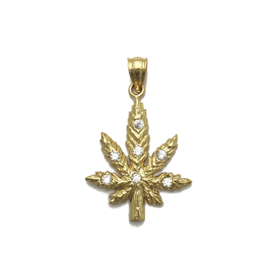 Marijuana Leaf CZ Pendant (14K) front - Lucky Diamond - New York
