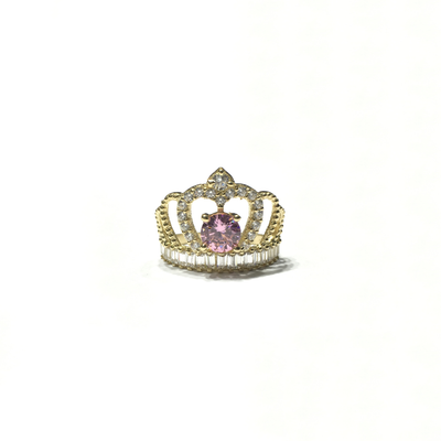 October Birthstone Queen Crown CZ Ring (14K) (front) - Lucky Diamond - New York