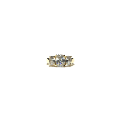 Oval CZ Three Stone Ring (14K) front - Lucky Diamond - New York