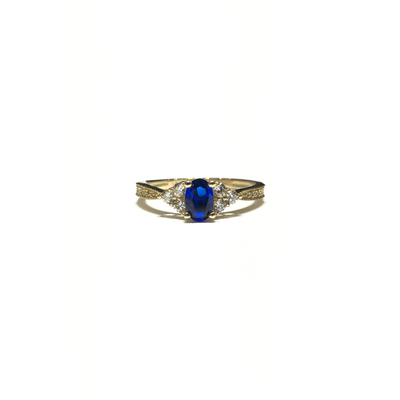 Oval Dark Blue CZ Triple Stone Set Ring (14K) front - Lucky Diamond - New York