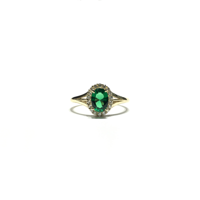 Oval Dark Green CZ Halo Ring (14K) front - Lucky Diamond - New York