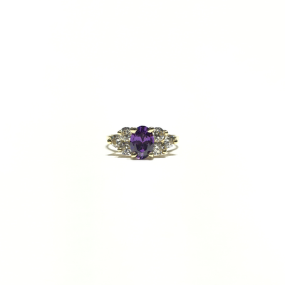 Oval Purple CZ Triple Stone Set Ring (14K) front - Lucky Diamond - New York