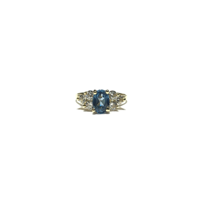 Oval Sky Blue CZ Triple Stone Set Ring (14K) front - Lucky Diamond - New York