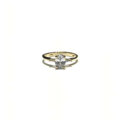 Oval and Tapered Baguette CZ Three Stone Ring (14K) front - Lucky Diamond - New York