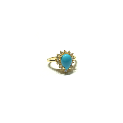 Pear Turquoise CZ Halo Ring (14K) front - Lucky Diamond - New York