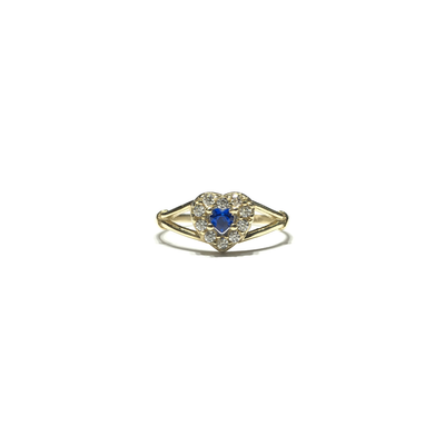 Petite Bordered Dark Blue Heart CZ Ring (14K) front - Lucky Diamond - New York