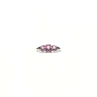 Pink Tourmaline Oval Three Stone Ring (14K) front - Lucky Diamond - New York