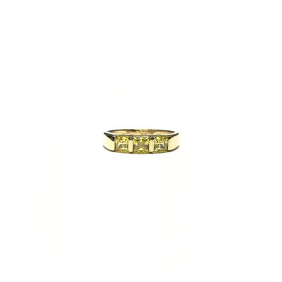 Princess Triple Stone Yellow CZ Ring (14K) front - Lucky Diamond - New York