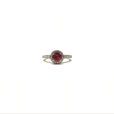 Red Round CZ Halo Ring (14K) front - Lucky Diamond - New York
