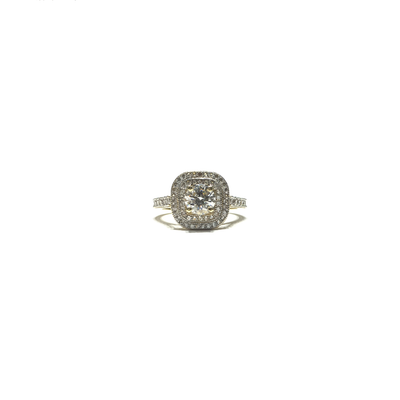 Round CZ Double Halo Ring (14K) front - Lucky Diamond - New York