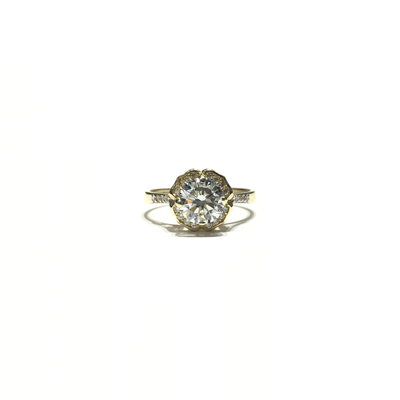 Round CZ Flower Halo Ring (14K) front - Lucky Diamond - New York