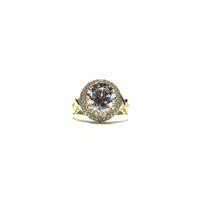 Round CZ Halo Plain Entwine Ring (14K) front - Lucky Diamond - New York