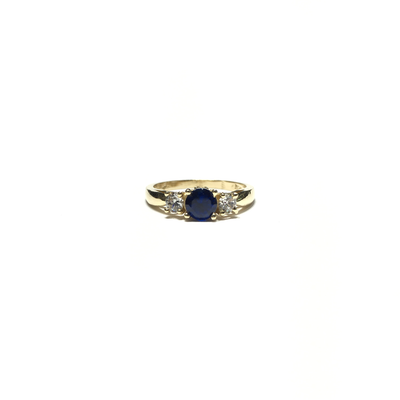 Round Dark Blue CZ Three Stone Surprise Ring (14K) front - Lucky Diamond - New York