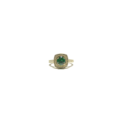 Round Dark Green CZ Double Halo Ring (14K) front - Lucky Diamond - New York