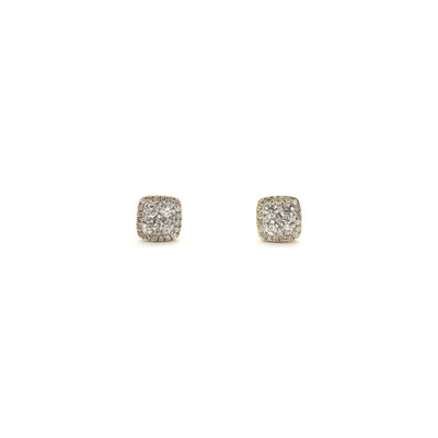 Round Diamond Cushion Halo Stud Earring (14K) front - Lucky Diamond - New York