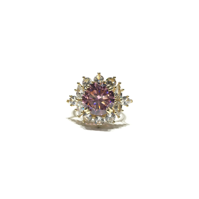 Round Light Pink CZ Sunburst Statement Ring (14K) front - Lucky Diamond - New York