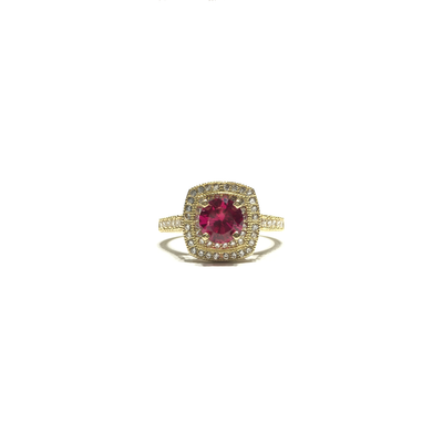 Round Red CZ Double Halo Ring (14K) front - Lucky Diamond - New York