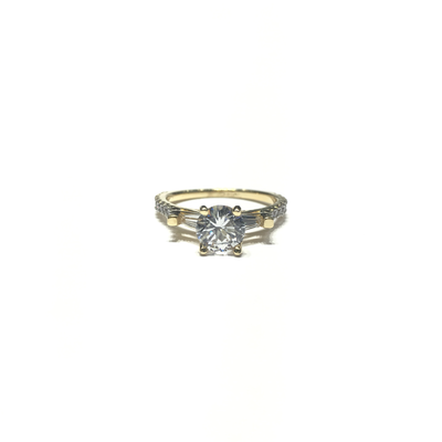 Round and Tapered Baguette CZ Three Stone Ring (14K) front - Lucky Diamond - New York