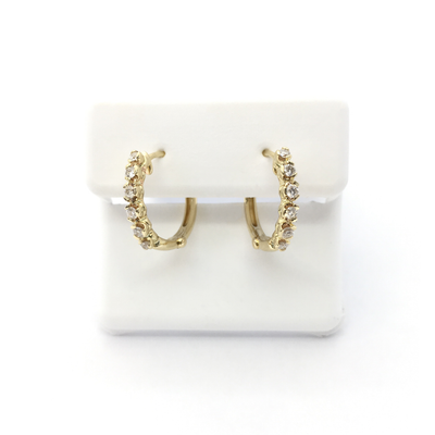 Single-Row Diamond Huggie Earrings yellow (14K) front - Lucky Diamond - New York