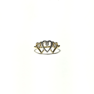 Triple Heart Outline CZ Ring (14K) front - Lucky Diamond - New York