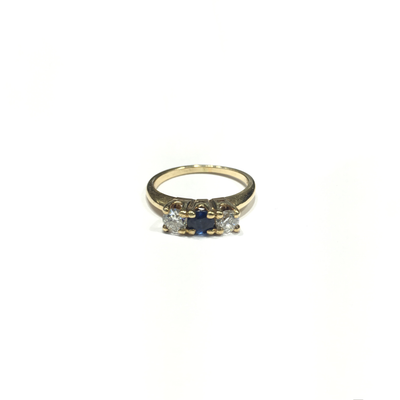 Vintage Cross Sapphire and Diamond Ring (14K) front - Lucky Diamond - New York