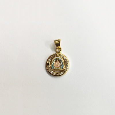Virgin Mary CZ Mini Round Medallion Pendant (14K) front - Lucky Diamond - New York