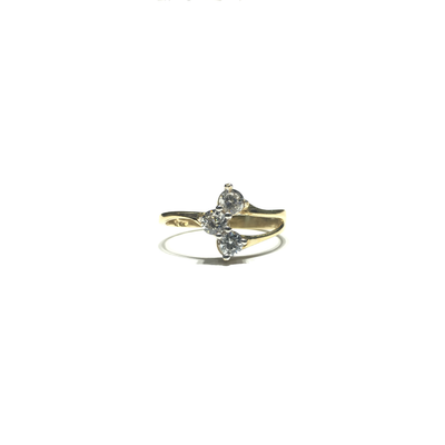 White CZ Stone Tri-Branch Ring (14K) front - Lucky Diamond - New York