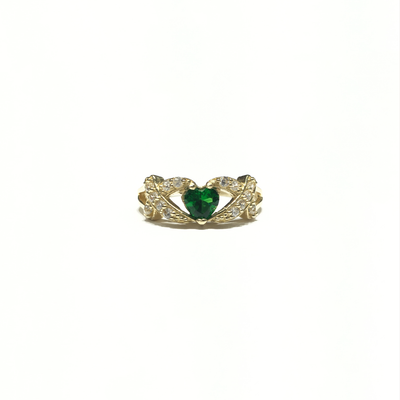 X Bordered Dark Green Heart CZ Ring (14K) front - Lucky Diamond - New York