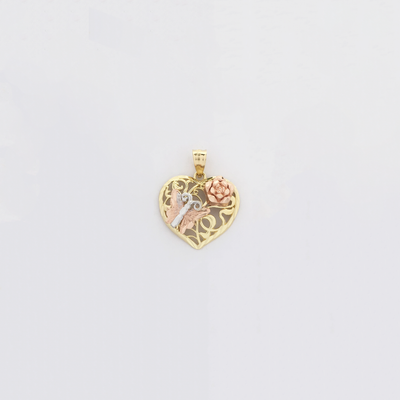 Butterfly and Rose Heart Tricolor Diamond Cut Pendant (14K) - Lucky Diamond