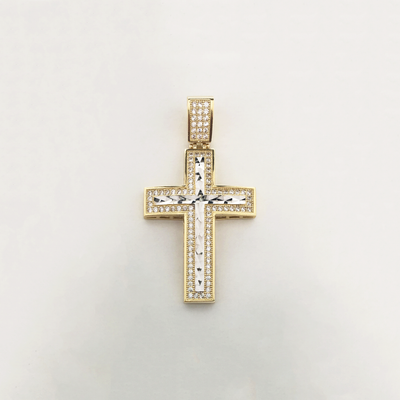 Cross CZ Two-Tone Pendant (14K) - Lucky Diamond New York