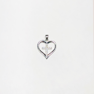 Cross & Heart Cubic Zirconia Pendant (14K) - Lucky Diamond New York