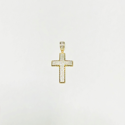 Outlined Cross Diamond Pendant (14K) - Lucky Diamond New York
