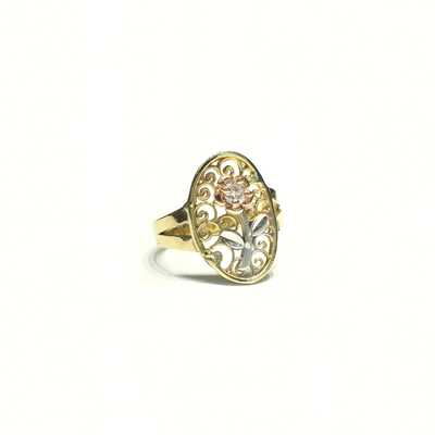 Rose and Vines CZ Oval Ring (14K) front - Lucky Diamond - New York
