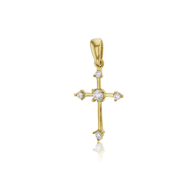 Yellow Gold CZ Cross Pendant (14K) - Lucky Diamond